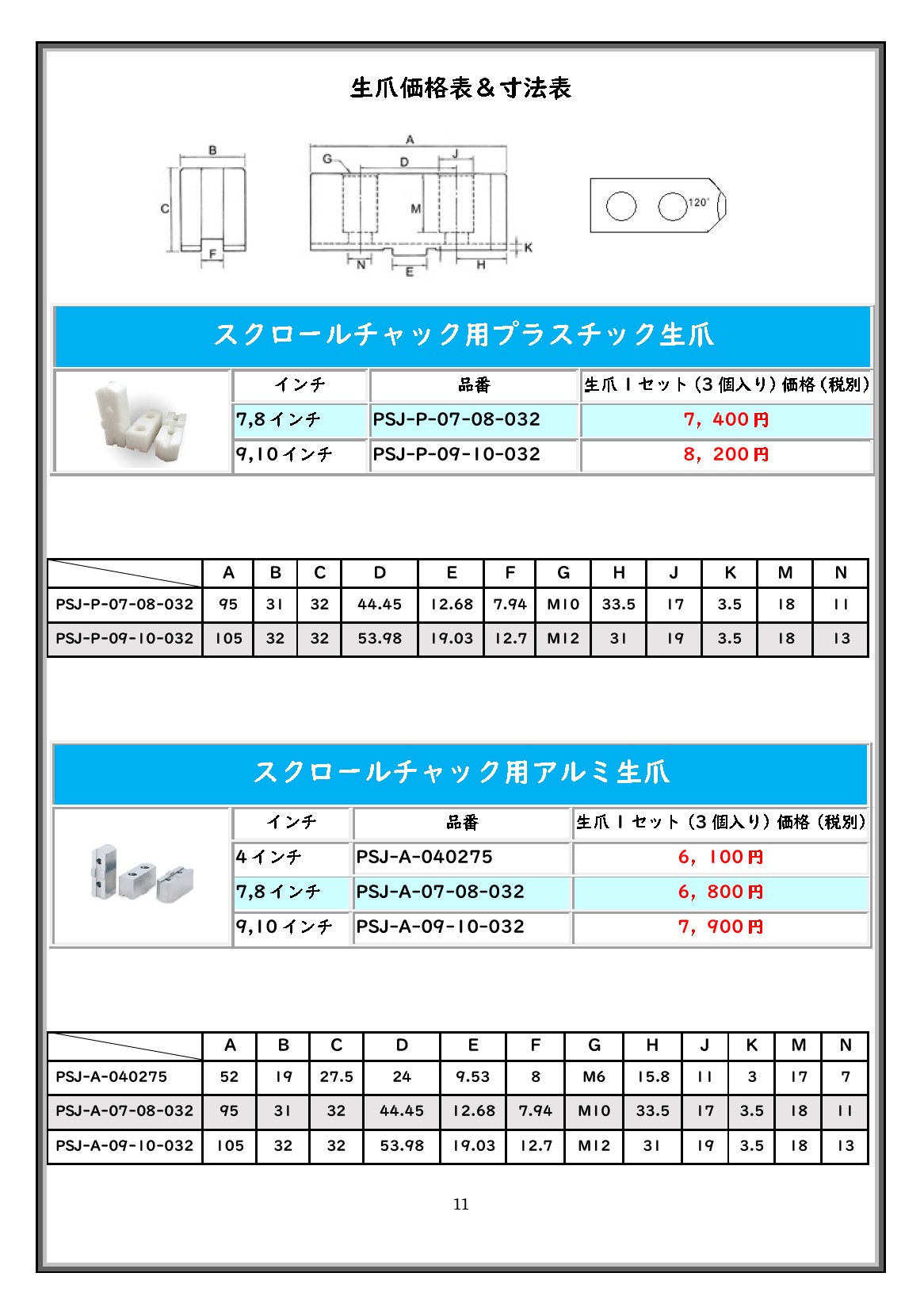 PSJ-P-09-10-032 北川用 スクロールチャック用プラスチック生爪 9・10