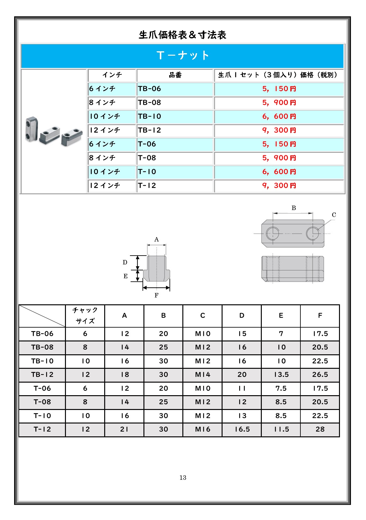 T-06 北川用 Tナット 6インチ – 旋盤用北川用生爪販売-ダイシン機工