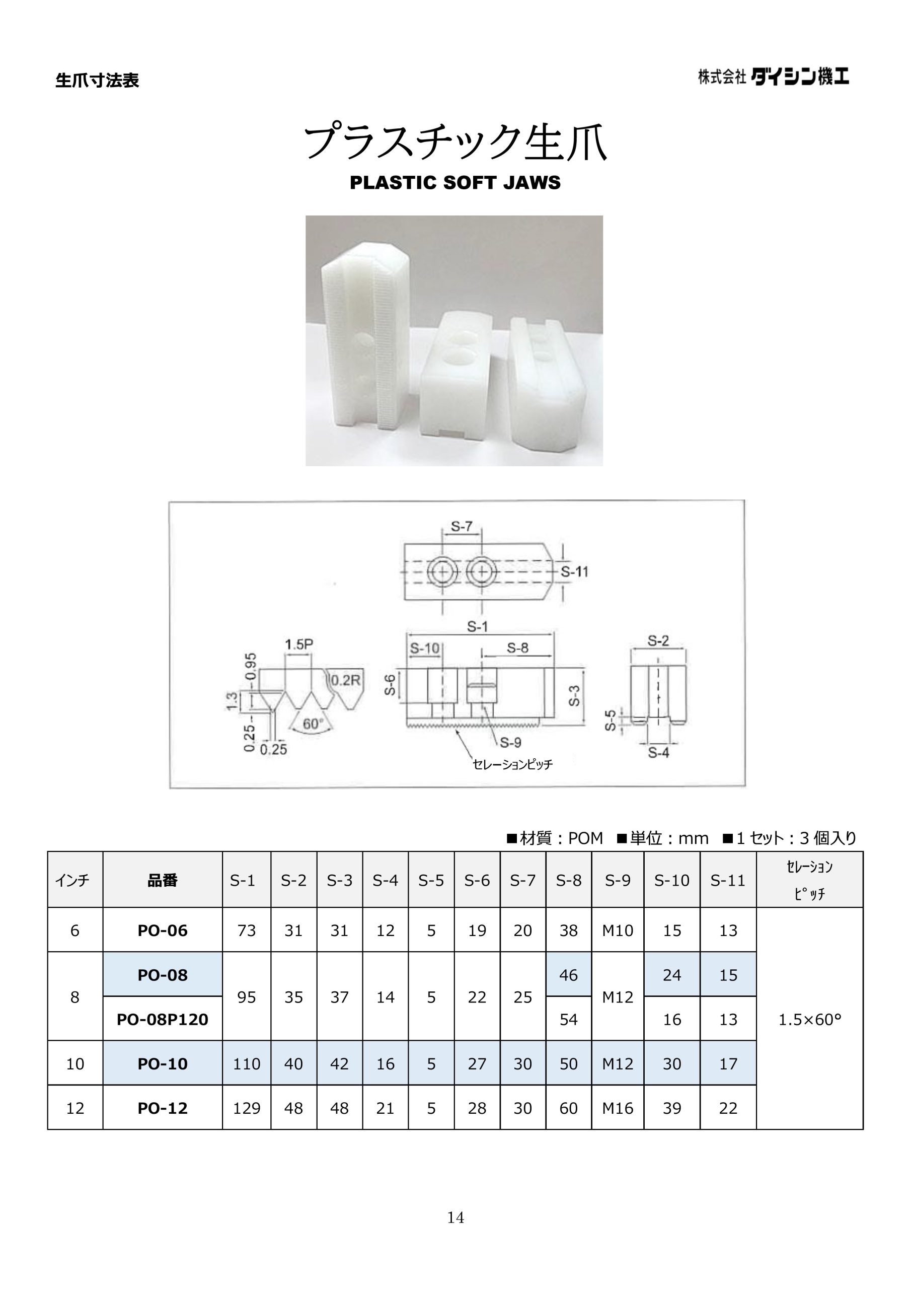 PO-08 北川用 プラスチック生爪 8インチ – 旋盤用北川用生爪販売 