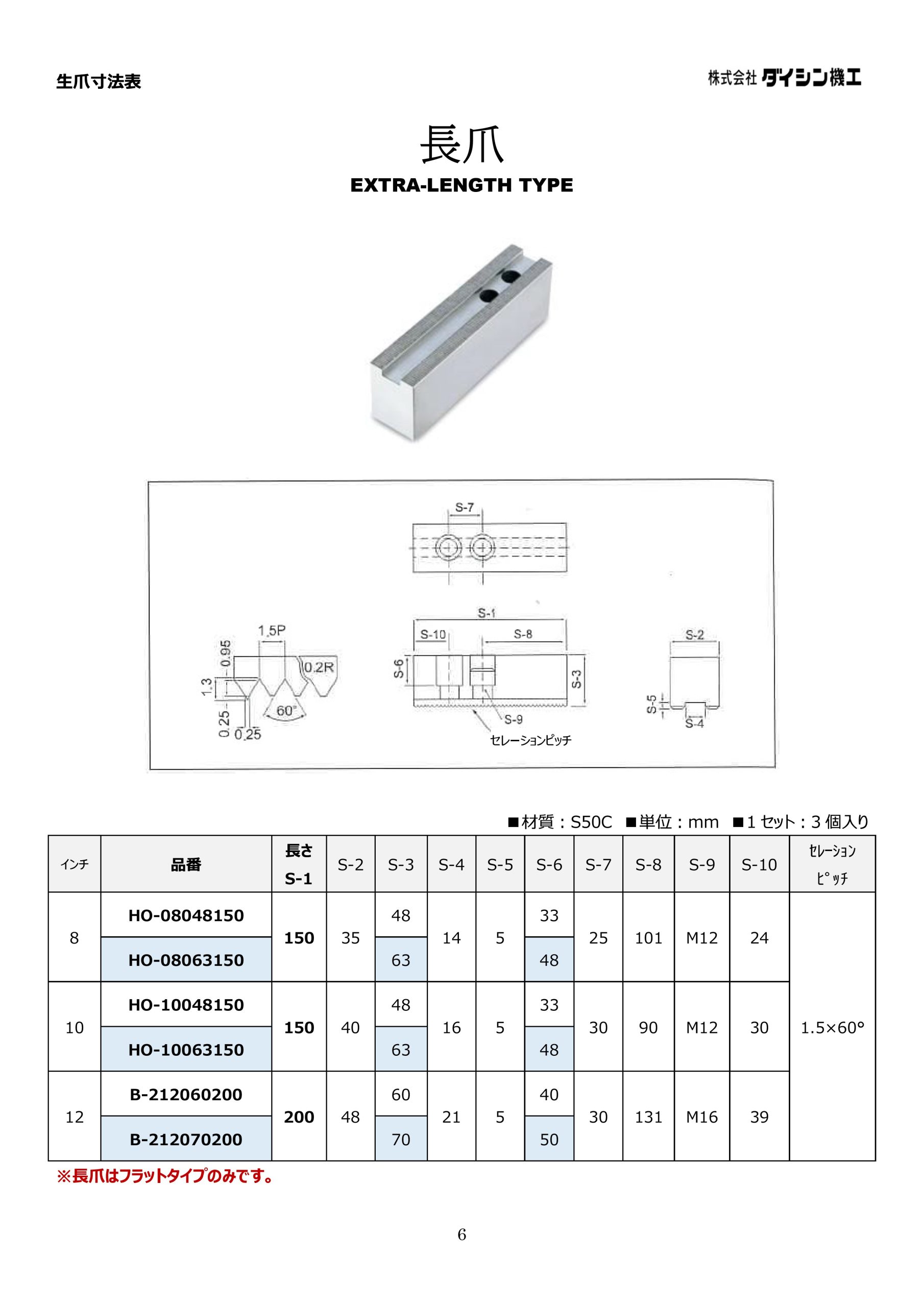 B-212070200 北川用 長爪 12インチ – 旋盤用北川用生爪販売-ダイシン機工ショップ